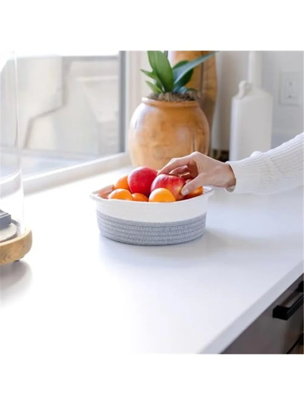 New 5-Piece Round Woven Cotton Rope Storage Baskets for Organizing Small Shallow
